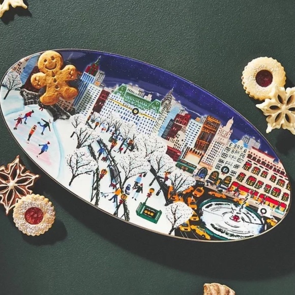 Anthropologie Holiday in the City Platter - NYC - Christmas cookie plate - NEW - Picture 1 of 2